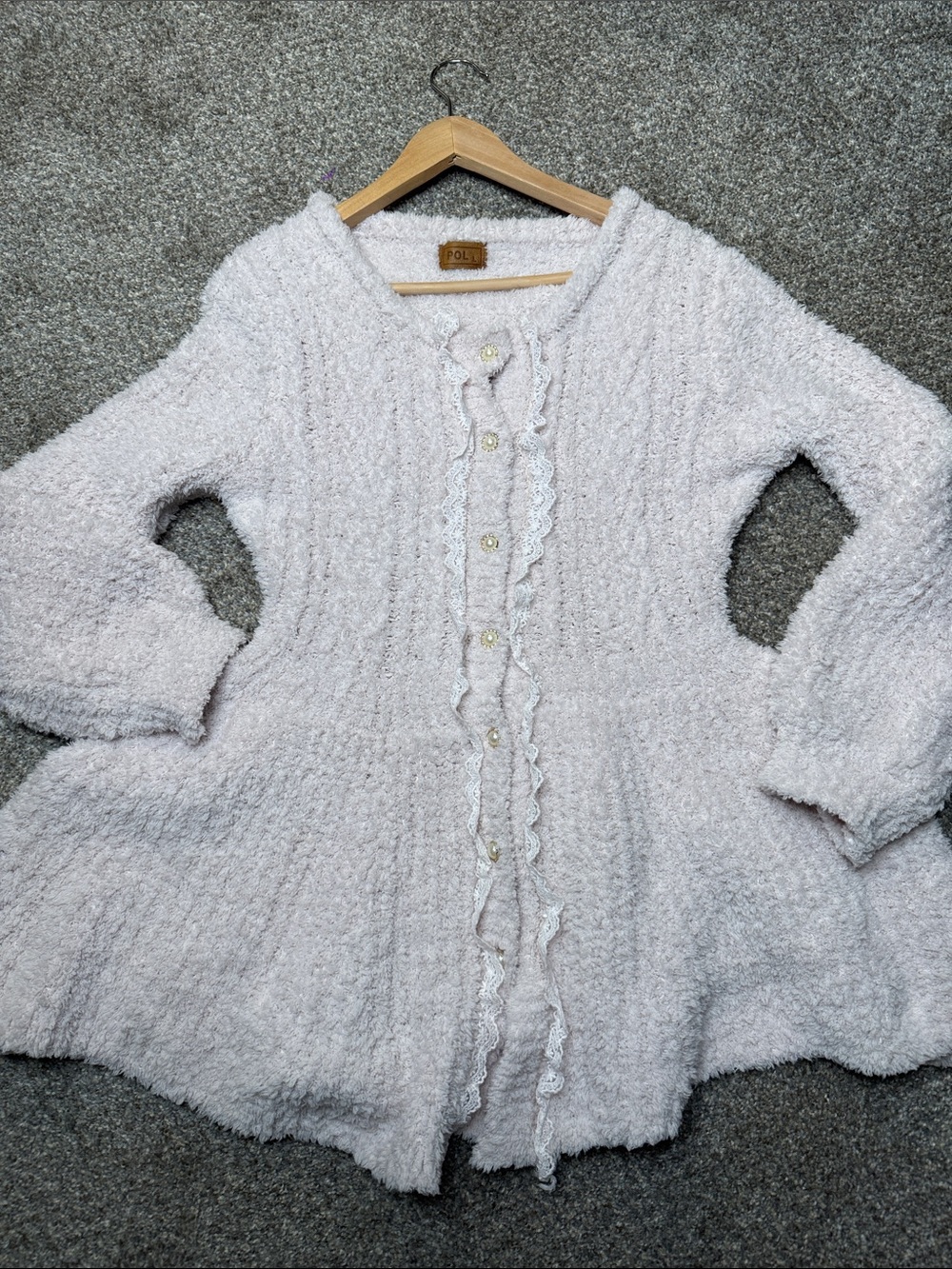 POL Dress Light Pink Long Sleeve Mini Button Up Pearls Large